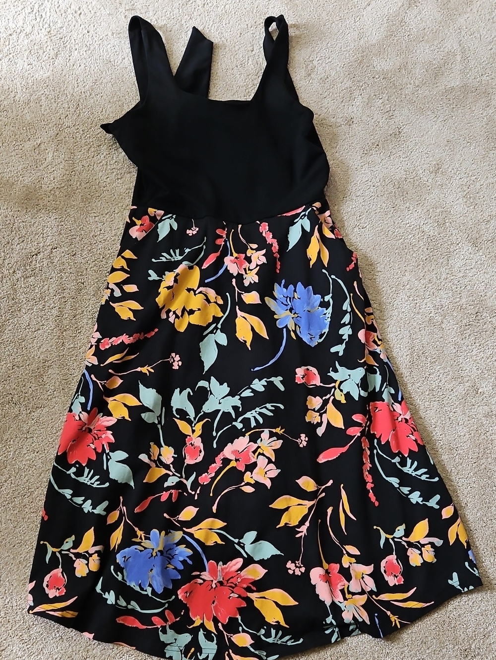 Pact Fit & Flare Tie-Back Dress, Small, Black And Floral